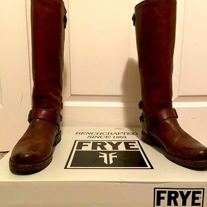 Frye knee high boots. Back zipper detail.